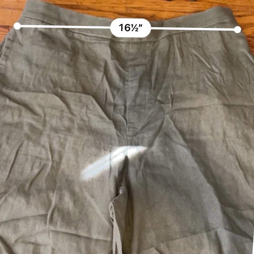 Banana Republic Wide Leg Cropped Pants Olive Green Linen Blend Trousers Womens